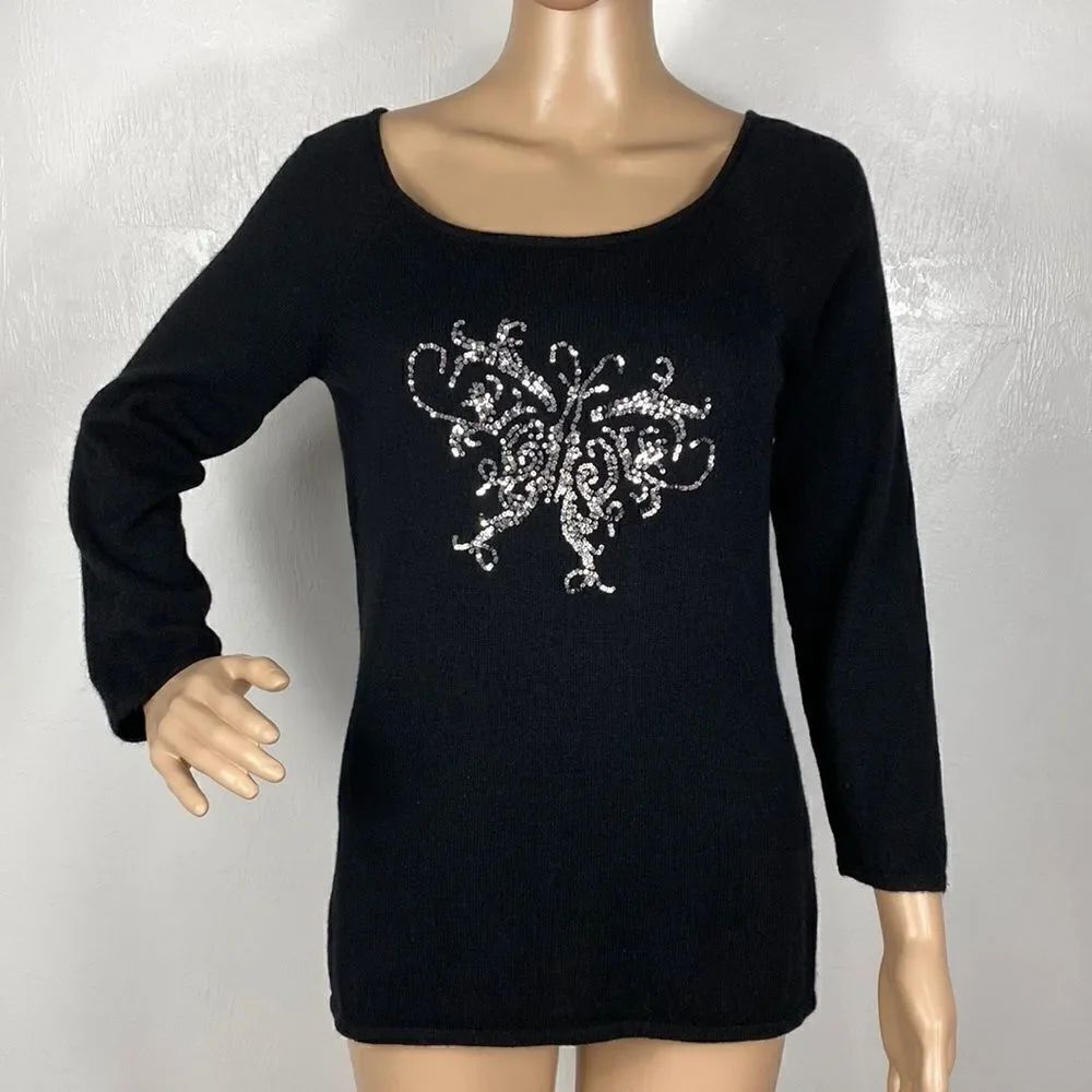 Antonio Melani black 100% cashmere embellished pullover sweater size M